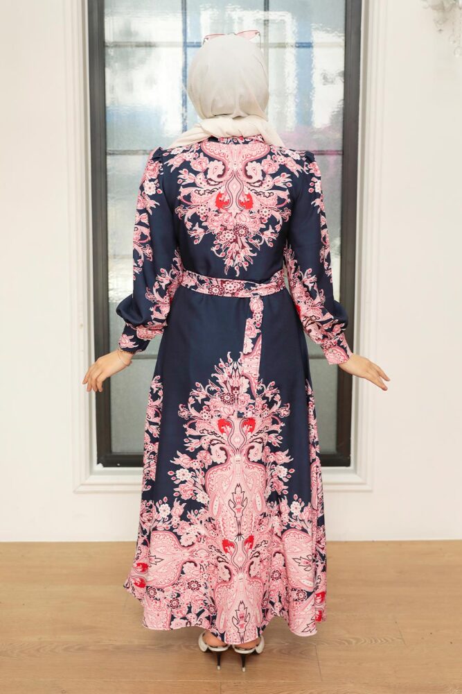 Neva Style - Navy Blue Hijab Dress 22134L - 2