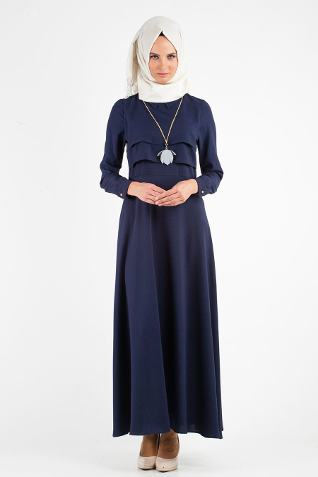 Neva Style - Navy Blue Hijab Dress 3988L