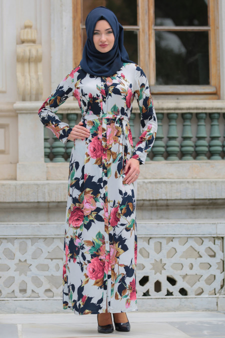 Neva Style - Navy Blue Hijab Dress 4172L