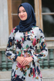 Neva Style - Navy Blue Hijab Dress 4172L - Thumbnail