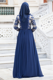 Neva Style - Navy Blue Hijab Dress 4204L - Thumbnail