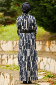 Boğazlı Yaka Lacivert Tesettür Elbise 4248L - Thumbnail