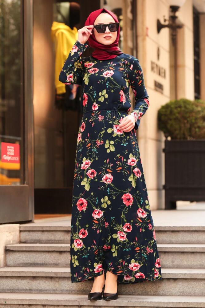 Neva Style - Navy Blue Hijab Dress 53540L - 2