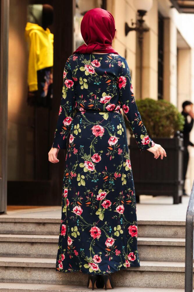 Neva Style - Navy Blue Hijab Dress 53540L - 3