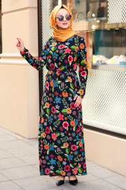 Neva Style - Navy Blue Hijab Dress 53549L - Thumbnail
