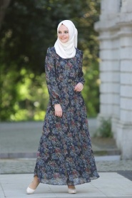 Neva Style - Navy Blue Hijab Dress 7032-06L - Thumbnail