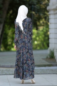 Neva Style - Navy Blue Hijab Dress 7032-06L - Thumbnail