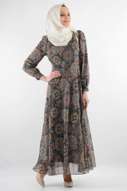 Neva Style - Navy Blue Hijab Dress 7032L - Thumbnail