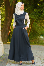 Neva Style - Navy Blue Hijab Dress 7055L - Thumbnail