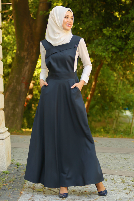 Neva Style - Navy Blue Hijab Dress 7055L