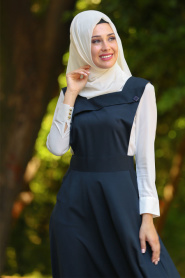 Neva Style - Navy Blue Hijab Dress 7055L - Thumbnail