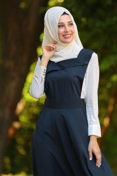 Neva Style - Navy Blue Hijab Dress 7055L - 2