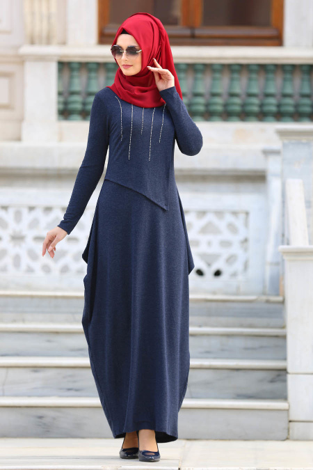 Neva Style - Navy Blue Hijab Evening Dress 3116L