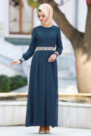 Neva Style - Navy Blue Hijab Evening Dress 51983-01L - Thumbnail