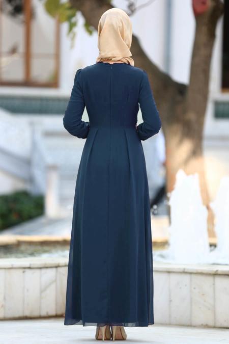 Neva Style - Navy Blue Hijab Evening Dress 51983-01L - 2