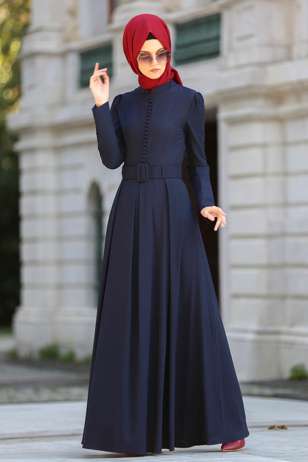 Neva Style - Navy Blue Hijab Evening Dress 72430L
