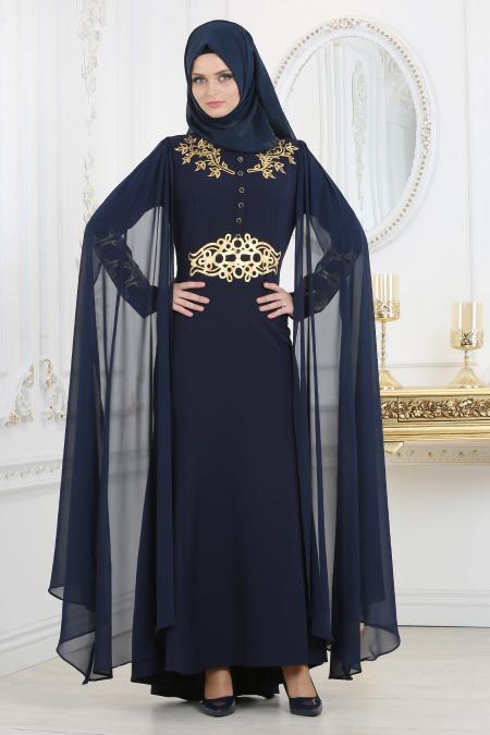 Neva Style - Navy Blue Hijab Evening Dress 81495L - 1