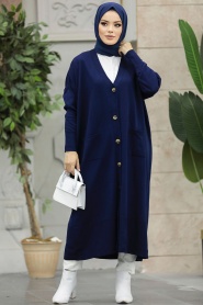 Neva Style - Navy Blue Hijab Knitwear Cardigan 33650L - Thumbnail