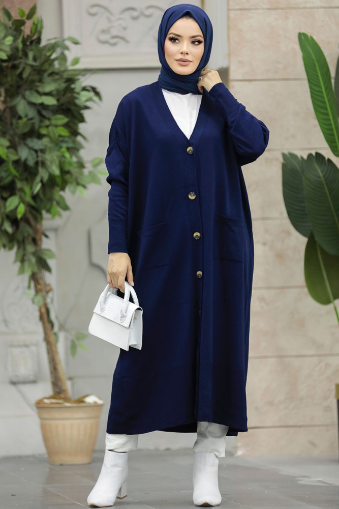 Navy Blue Hijab Knitwear Cardigan 33650L - 2