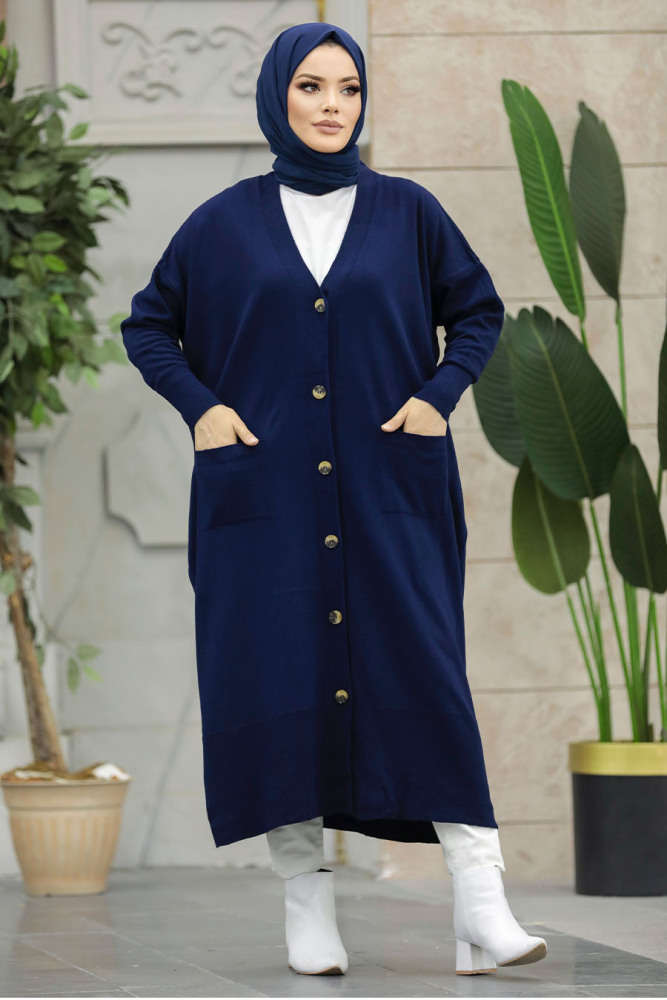 Navy Blue Hijab Knitwear Cardigan 33650L - 3