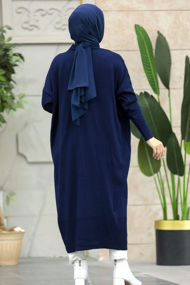Navy Blue Hijab Knitwear Cardigan 33650L - 4