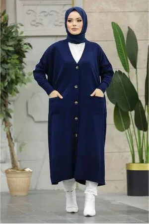 Navy Blue Hijab Knitwear Cardigan 33650L 
