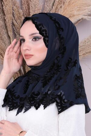 Neva Style - Navy Blue Hijab Shawl 7493L - 1