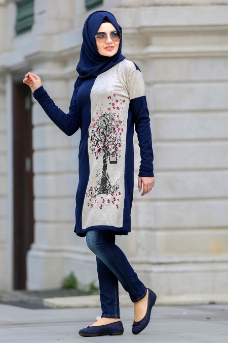 Neva Style - Navy Blue Hijab Trico 15081L