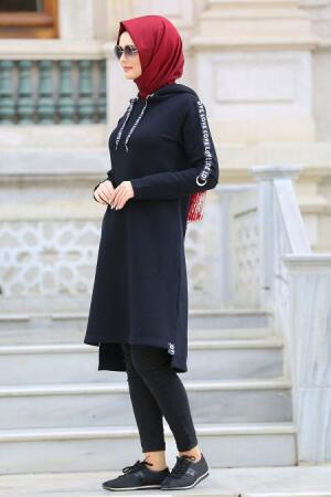 Arkası Uzun Lacivert Tesettür Sweatshirt 15380L - 1