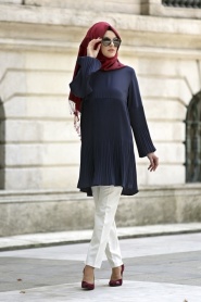 Neva Style - Navy Blue Hijab Tunic 267L - Thumbnail