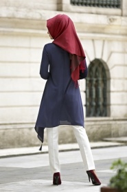 Neva Style - Navy Blue Hijab Tunic 2884L - Thumbnail