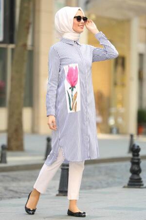 Neva Style - Navy Blue Hijab Tunic 2901L - 1