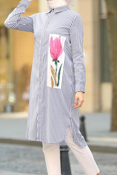Neva Style - Navy Blue Hijab Tunic 2901L - 4