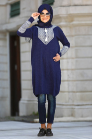 Neva Style - Navy Blue Hijab Tunic 3548L - Thumbnail