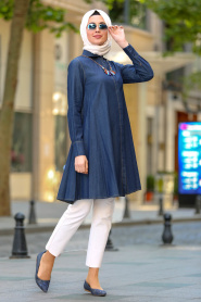 Neva Style - Navy Blue Hijab Tunic 6177L - Thumbnail