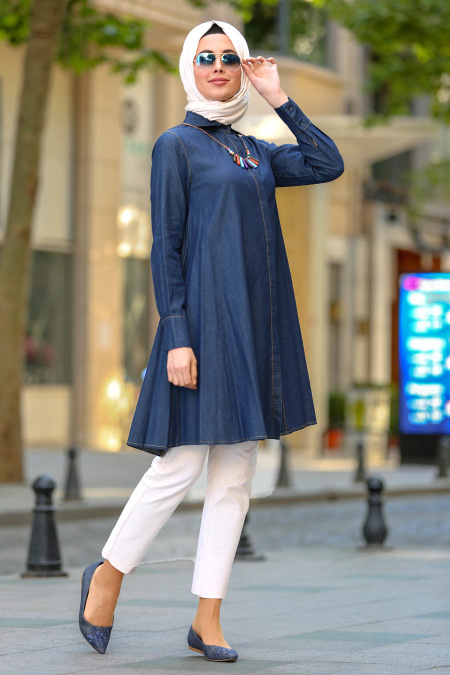Neva Style - Navy Blue Hijab Tunic 6177L