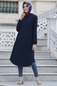 Neva Style - Navy Blue Hijab Tunic 809L - Thumbnail