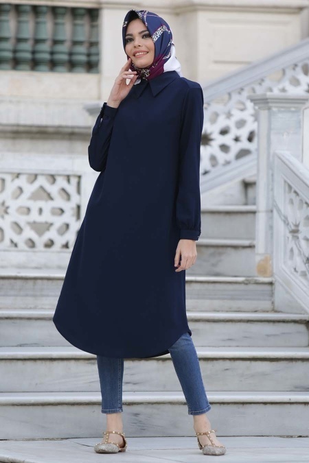 Neva Style - Navy Blue Hijab Tunic 809L