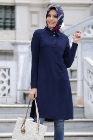 Neva Style - Navy Blue Hijab Tunic 810L - Thumbnail