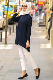 Neva Style - Navy Blue Hijab Tunic BSL-5058L - Thumbnail
