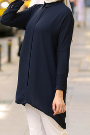 Neva Style - Navy Blue Hijab Tunic BSL-5058L - Thumbnail