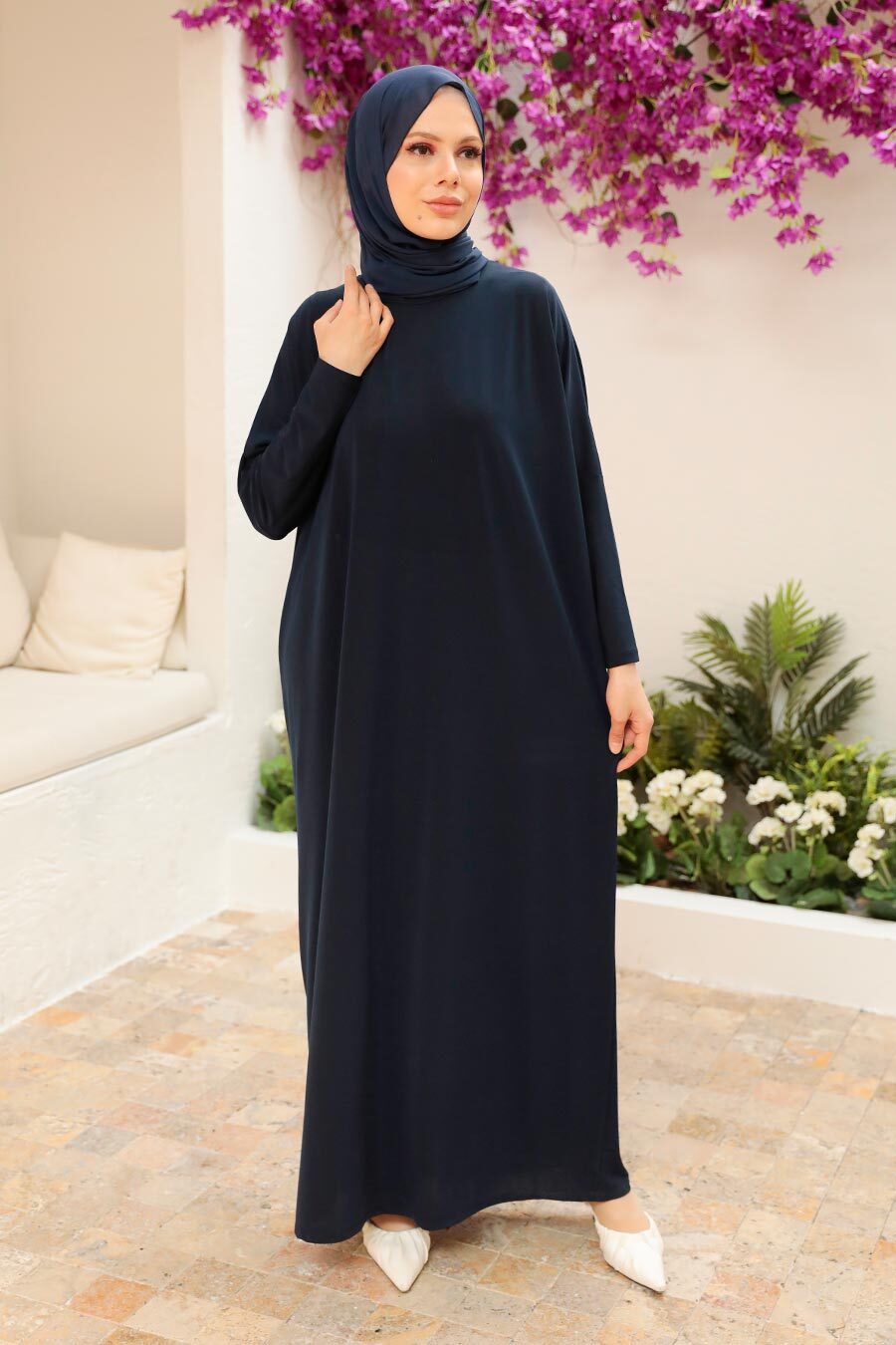 Neva Style - Navy Blue Hijab Turkish Abaya 17801L