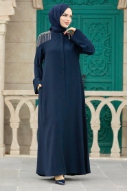 Neva Style - Navy Blue Hijab Turkish Abaya 378500L - Thumbnail