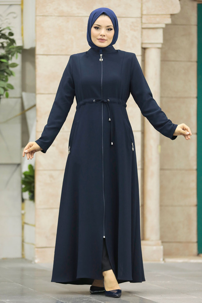 Neva Style - Navy Blue Hijab Turkish Abaya 60125L - 3