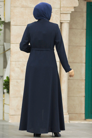 Neva Style - Navy Blue Hijab Turkish Abaya 60125L - 4