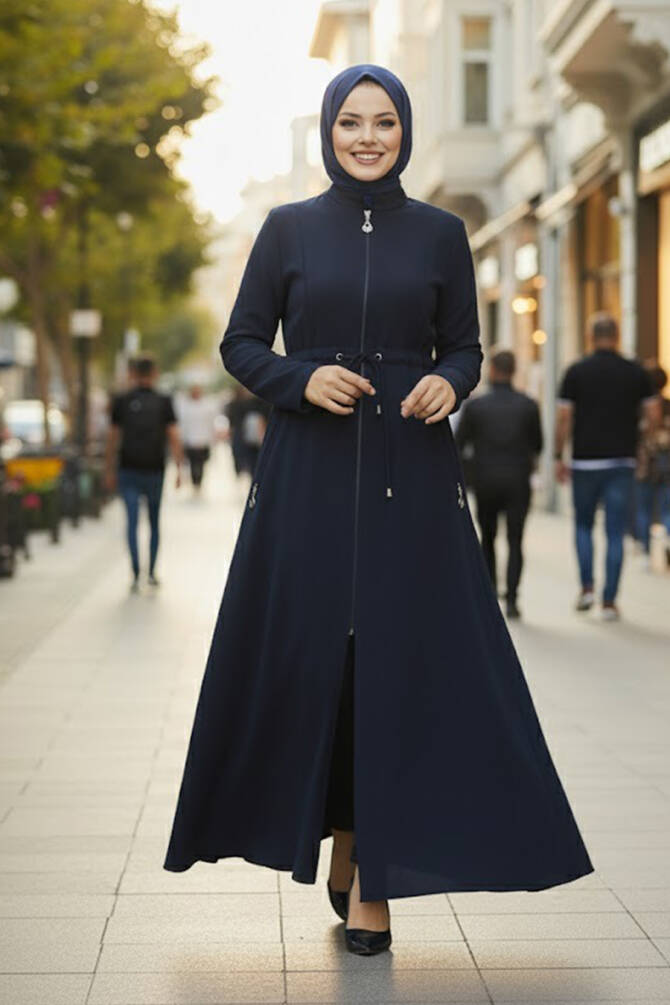 Navy Blue Hijab Turkish Abaya 60125L - 1