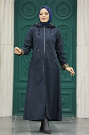 Neva Style - Navy Blue Islamic Clothing Coat 60623L - Thumbnail