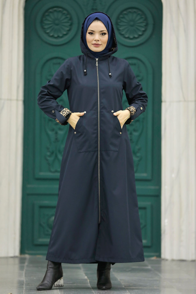 Neva Style - Navy Blue Islamic Clothing Coat 60623L - 2