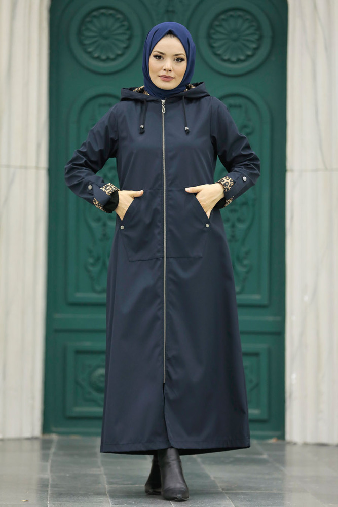 Neva Style - Navy Blue Islamic Clothing Coat 60623L - 3