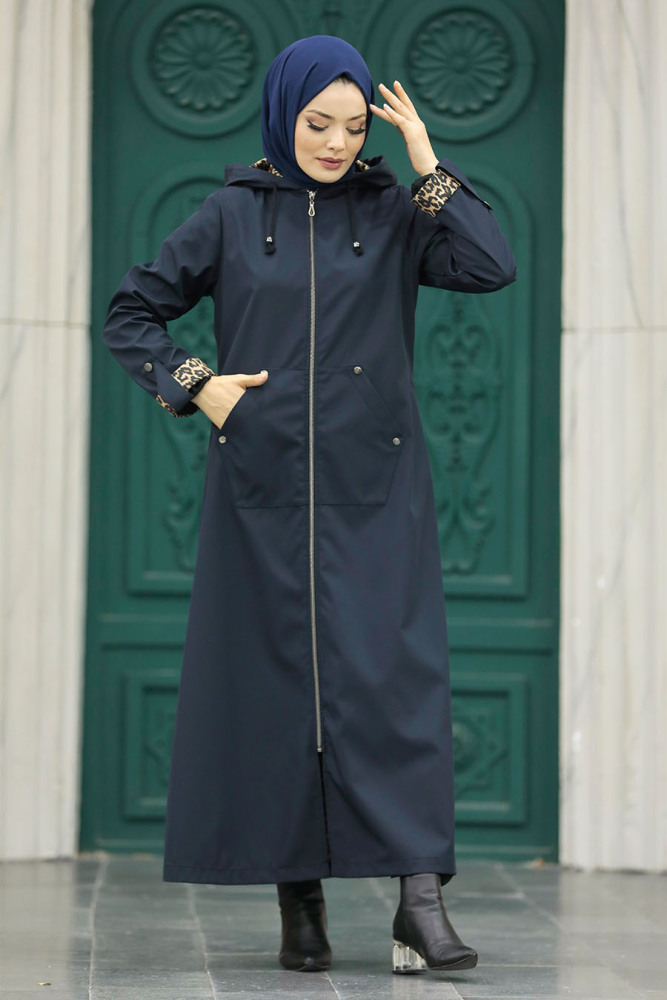 Neva Style - Navy Blue Islamic Clothing Coat 60623L - 4